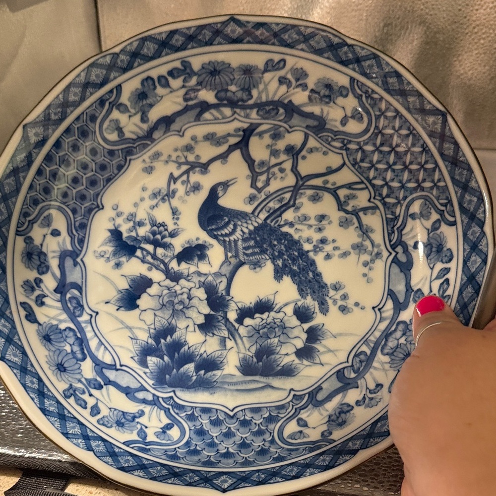 Vintage Gorgeous Blue and White Porcelain Decorative Bowl with Peacock Design